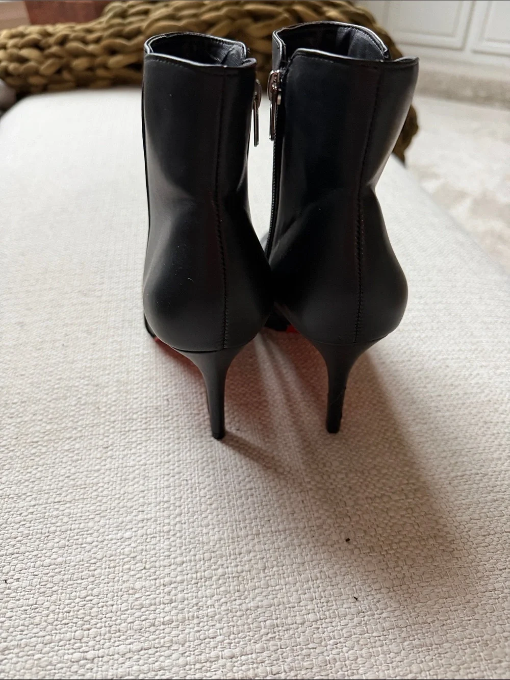 Pointed Black Leather Ankle Booties with Side Zip